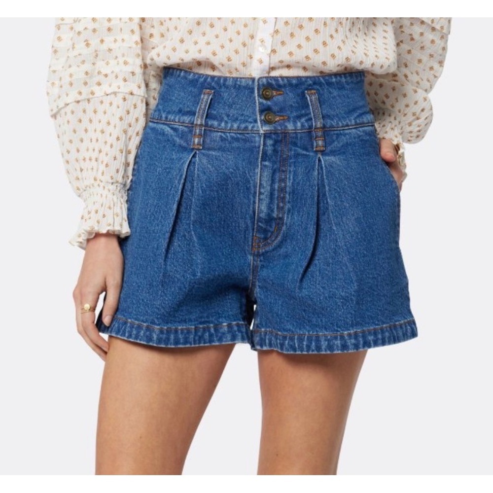 Joie Alta High Waist Pleated Denim Shorts 27